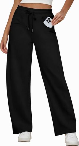 Women’s Barrel Sweatpants Wide Leg Lounge Sweat Pants with Pockets Drawstring Elastic Waisted Baggy Casual Trousers in Saudi Arabia