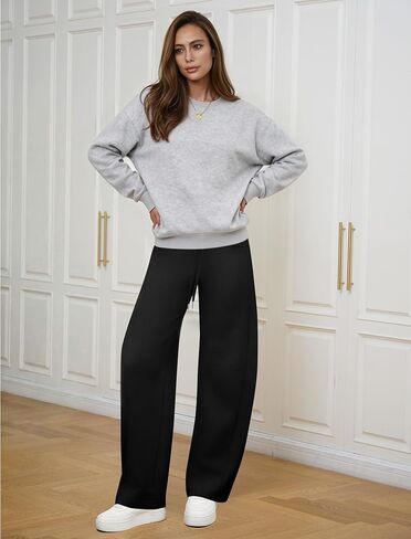 Women’s Barrel Sweatpants Wide Leg Lounge Sweat Pants with Pockets Drawstring Elastic Waisted Baggy Casual Trousers in Saudi Arabia