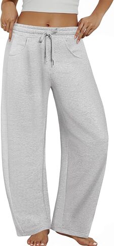 Women’s Barrel Sweatpants Wide Leg Lounge Sweat Pants with Pockets Drawstring Elastic Waisted Baggy Casual Trousers in Saudi Arabia
