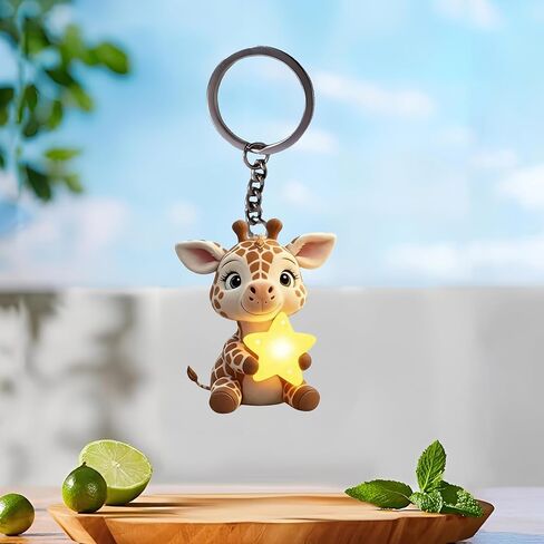 Acrylic Star Giraffe Keychain - Cute Baby Giraffe Holding Star Key Ring for Keys, Bags, Cars | Ideal Gift for Animal Lovers/YSK-70 in Saudi Arabia