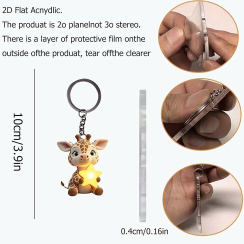 Acrylic Star Giraffe Keychain - Cute Baby Giraffe Holding Star Key Ring for Keys, Bags, Cars | Ideal Gift for Animal Lovers/YSK-70 in Saudi Arabia