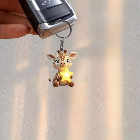 Acrylic Star Giraffe Keychain - Cute Baby Giraffe Holding Star Key Ring for Keys, Bags, Cars | Ideal Gift for Animal Lovers/YSK-70 in Saudi Arabia
