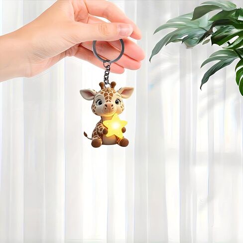 Acrylic Star Giraffe Keychain - Cute Baby Giraffe Holding Star Key Ring for Keys, Bags, Cars | Ideal Gift for Animal Lovers/YSK-70 in Saudi Arabia