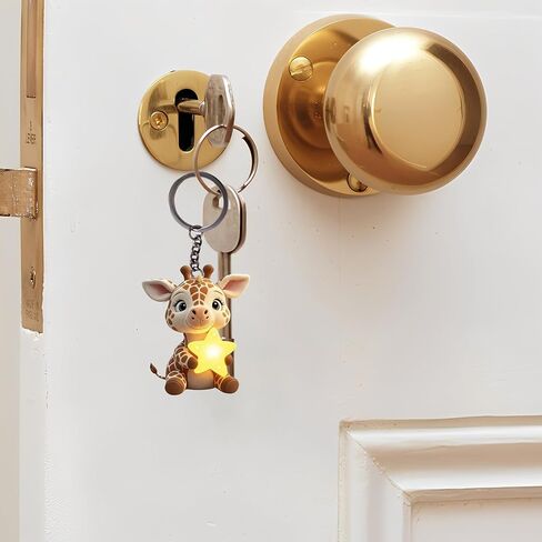 Acrylic Star Giraffe Keychain - Cute Baby Giraffe Holding Star Key Ring for Keys, Bags, Cars | Ideal Gift for Animal Lovers/YSK-70 in Saudi Arabia