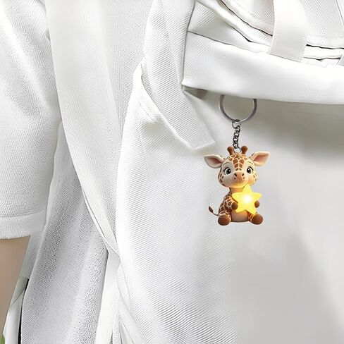 Acrylic Star Giraffe Keychain - Cute Baby Giraffe Holding Star Key Ring for Keys, Bags, Cars | Ideal Gift for Animal Lovers/YSK-70 in Saudi Arabia