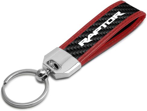 iPick Image for Ford F150 Raptor New Real Carbon Fiber Strap with Red Leather Stitching Edge Key Chain - Official Licensed in Saudi Arabia