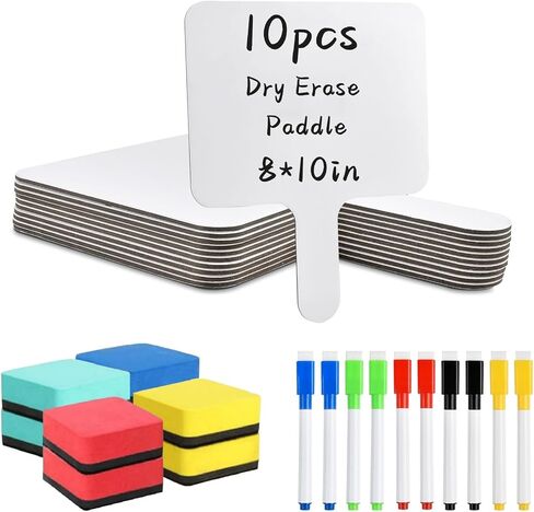 10 Pcs Dry Erase Answer Paddle, 10 x 8 Inch Auction Paddles with Markers and Erasers, Handheld White Board with Handle for Teaching Meeting Bidding Voting Games (Double Sided) in Kuwait