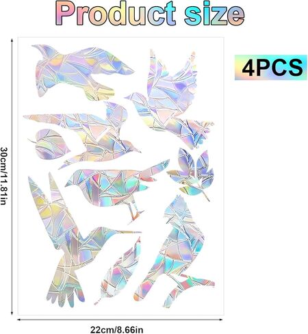 36pcs Window Bird Deterrent, Window Decal to Prevent Bird Strikes Anti Collision Rainbow Sun Reflective Deter Clings No Glue Required for Surface Glass in Saudi Arabia