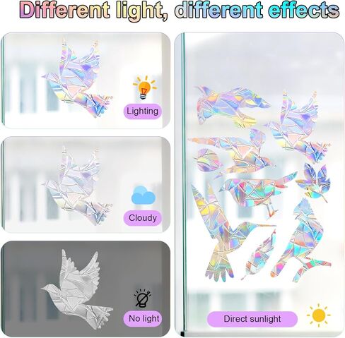 36pcs Window Bird Deterrent, Window Decal to Prevent Bird Strikes Anti Collision Rainbow Sun Reflective Deter Clings No Glue Required for Surface Glass in Saudi Arabia