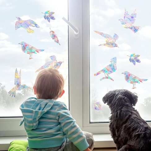 36pcs Window Bird Deterrent, Window Decal to Prevent Bird Strikes Anti Collision Rainbow Sun Reflective Deter Clings No Glue Required for Surface Glass in Saudi Arabia