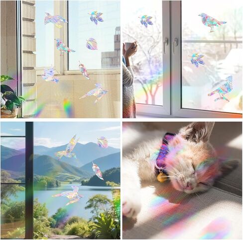 36pcs Window Bird Deterrent, Window Decal to Prevent Bird Strikes Anti Collision Rainbow Sun Reflective Deter Clings No Glue Required for Surface Glass in Saudi Arabia
