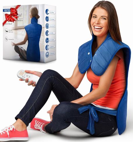 Heating Pad for Neck and Shoulders and Back, 2.7lb Weighted Heating Pad for Back Pain Relief 6 Heat Settings 4 Timers Auto-Off, Gifts for Women Men Mom Dad, 22" x 37", Cyan in Saudi Arabia