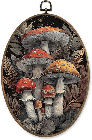 LKETW داكن كوخ كور فطر نباتي بيضاوي جدار ديكور فني، خمر زهرة الغابة فطر بيضاوي قماش معلق ديكور، مزاجي داكن أكاديمي جدار ديكورات للمنزل غرفة المعيشة غرفة النوم، 8.6 × 11.4 بوصة in Kuwait