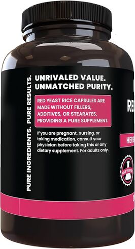 مكونات أصلية نقية أرز الخميرة الحمراء (365 كبسولة) بدون مغنيسيوم أو حشو أرز، نقي دائمًا، تم التحقق منه معمليًا in Kuwait