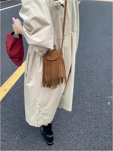 Floerns Women's Hobo Tassel Trim Crossbody Bag Western Cowboy Hippie Shoulder Bag in Saudi Arabia