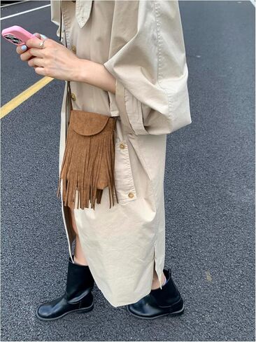 حقيبة كتف نسائية من Floerns Hobo Tassel Trim Crossbody حقيبة كتف Western Cowboy Hippie in Saudi Arabia
