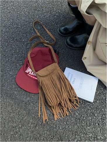 حقيبة كتف نسائية من Floerns Hobo Tassel Trim Crossbody حقيبة كتف Western Cowboy Hippie in Saudi Arabia