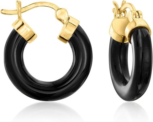 Pure Collection by Ross-Simons Black Agate Hoop Earrings With 18kt Gold Over Sterling in Saudi Arabia