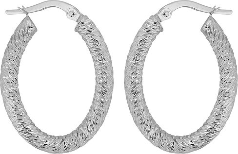 Kooljewelry 14k White Gold Diamond-cut Twist Oval Hoop Earrings in Saudi Arabia