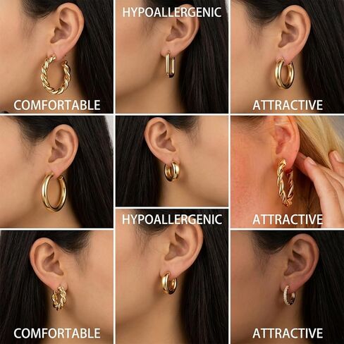 Gmai 9 Pairs 14K Gold Hoop Earrings for Women Gold Plated Brass Chunky Huggie Earrings,Nickel-Free Lightweight Multi-Styles for Daily Wear, Dates, Parties, Casual, Holidays, Birthdays in Kuwait