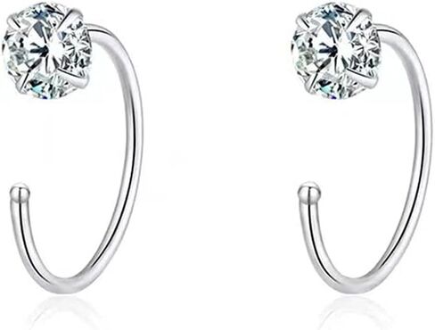 3 Pairs Round Solitaire Half Hoop Earrings for Women Girls 925 Sterling Silver Crystal Cubic Zirconia Small Tiny Cartilage Tragus Piercing Sleeper Stud Nose Ring Huggie Fake Hoops 6/8/10mm Earring Minimalist Jewelry Gifts Hypoallergenic in Saudi Arabia