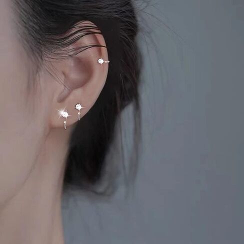 3 Pairs Round Solitaire Half Hoop Earrings for Women Girls 925 Sterling Silver Crystal Cubic Zirconia Small Tiny Cartilage Tragus Piercing Sleeper Stud Nose Ring Huggie Fake Hoops 6/8/10mm Earring Minimalist Jewelry Gifts Hypoallergenic in Saudi Arabia