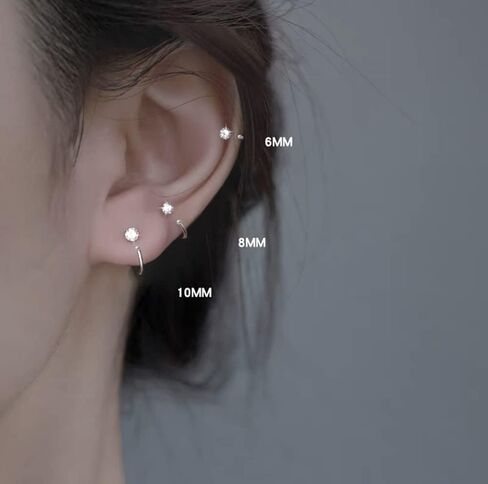 3 Pairs Round Solitaire Half Hoop Earrings for Women Girls 925 Sterling Silver Crystal Cubic Zirconia Small Tiny Cartilage Tragus Piercing Sleeper Stud Nose Ring Huggie Fake Hoops 6/8/10mm Earring Minimalist Jewelry Gifts Hypoallergenic in Saudi Arabia