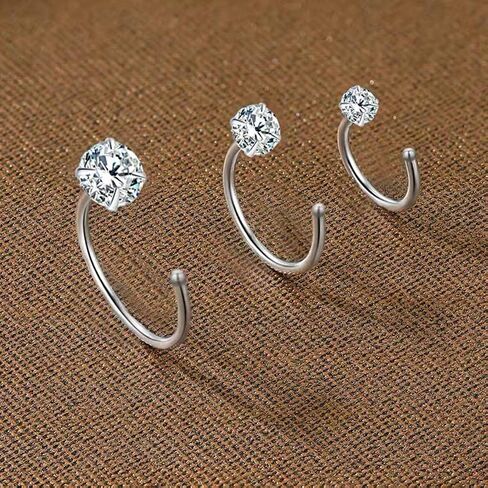 3 Pairs Round Solitaire Half Hoop Earrings for Women Girls 925 Sterling Silver Crystal Cubic Zirconia Small Tiny Cartilage Tragus Piercing Sleeper Stud Nose Ring Huggie Fake Hoops 6/8/10mm Earring Minimalist Jewelry Gifts Hypoallergenic in Saudi Arabia
