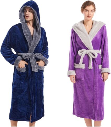 رداء بقلنسوة للرجال من Inner Wish ورداء نسائي من القطيفة بغطاء للرأس، مقاس L/XL+S/M in Kuwait