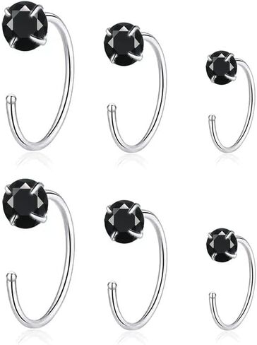 3 Pairs Round Solitaire Half Hoop Earrings for Women Girls 925 Sterling Silver Crystal Cubic Zirconia Small Tiny Cartilage Tragus Piercing Sleeper Stud Nose Ring Huggie Fake Hoops 6/8/10mm Earring Minimalist Jewelry Gifts Hypoallergenic in Saudi Arabia