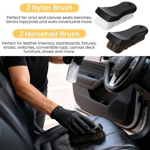 مجموعة فرش تنظيف المفروشات المكونة من 4 قطع، فرشاة تنجيد السيارة بشعر الحصان وشعيرات النايلون للجلد والسجاد والأريكة والقوارب والتفاصيل الداخلية للسيارات in Kuwait