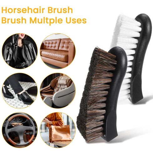 مجموعة فرش تنظيف المفروشات المكونة من 4 قطع، فرشاة تنجيد السيارة بشعر الحصان وشعيرات النايلون للجلد والسجاد والأريكة والقوارب والتفاصيل الداخلية للسيارات in Kuwait