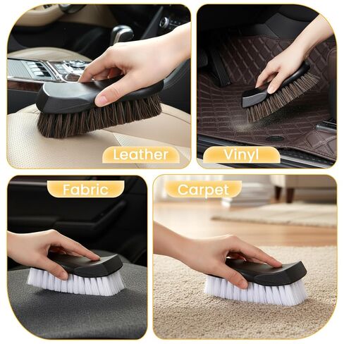 مجموعة فرش تنظيف المفروشات المكونة من 4 قطع، فرشاة تنجيد السيارة بشعر الحصان وشعيرات النايلون للجلد والسجاد والأريكة والقوارب والتفاصيل الداخلية للسيارات in Kuwait