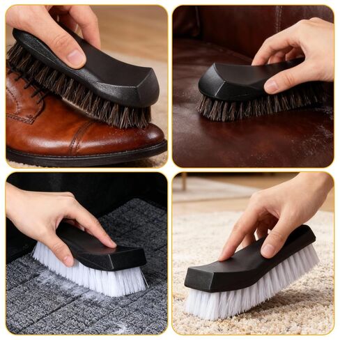 مجموعة فرش تنظيف المفروشات المكونة من 4 قطع، فرشاة تنجيد السيارة بشعر الحصان وشعيرات النايلون للجلد والسجاد والأريكة والقوارب والتفاصيل الداخلية للسيارات in Kuwait