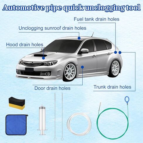أداة تنظيف فتحة السقف التلقائية بطول 118 بوصة منظف الأسلاك المرنة مع فرشاة مستقيمة وخرطوم جلدي ومنشفة إسفنجية لتنظيف فتحة سقف السيارة وفتحة ممسحة الزجاج الأمامي in Kuwait