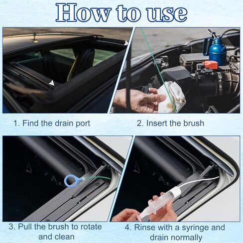 أداة تنظيف فتحة السقف التلقائية بطول 118 بوصة منظف الأسلاك المرنة مع فرشاة مستقيمة وخرطوم جلدي ومنشفة إسفنجية لتنظيف فتحة سقف السيارة وفتحة ممسحة الزجاج الأمامي in Kuwait