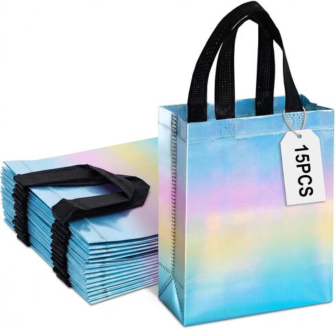 VGOODALL 15PCS Party Favor Bags With Handles, Rainbow Bag with Iridescent Finish Reusable Goodie Bags for Wedding Birthday in Saudi Arabia