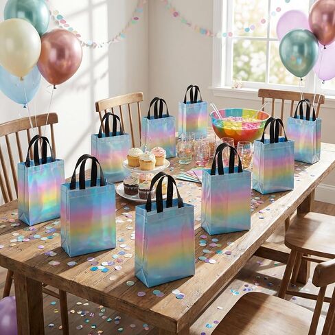 VGOODALL 15PCS Party Favor Bags With Handles, Rainbow Bag with Iridescent Finish Reusable Goodie Bags for Wedding Birthday in Saudi Arabia