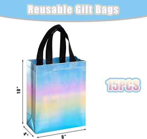VGOODALL 15PCS Party Favor Bags With Handles, Rainbow Bag with Iridescent Finish Reusable Goodie Bags for Wedding Birthday in Saudi Arabia