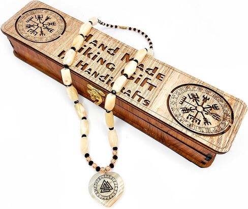 Generic IA Handicraft Viking Necklace for Men & women pure onyx green stone Viking Necklace Norse Viking Jewelry Gifts for Men Women, viking compass Wooden box included in Saudi Arabia