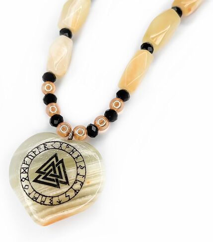 Generic IA Handicraft Viking Necklace for Men & women pure onyx green stone Viking Necklace Norse Viking Jewelry Gifts for Men Women, viking compass Wooden box included in Saudi Arabia