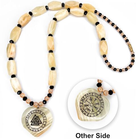 Generic IA Handicraft Viking Necklace for Men & women pure onyx green stone Viking Necklace Norse Viking Jewelry Gifts for Men Women, viking compass Wooden box included in Saudi Arabia
