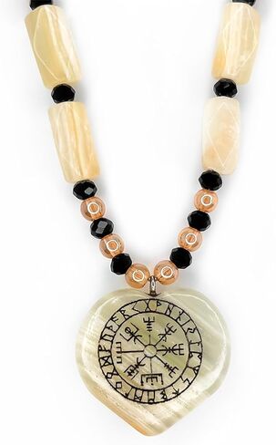 Generic IA Handicraft Viking Necklace for Men & women pure onyx green stone Viking Necklace Norse Viking Jewelry Gifts for Men Women, viking compass Wooden box included in Saudi Arabia