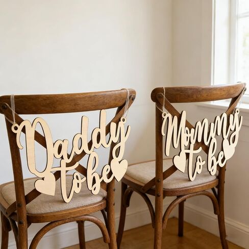 2PCS Wooden Mommy to Be & Daddy to Be Chair Signs Set, Baby Shower Chair Sign for New Mom Dad Party Baptism Gender Reveal Decorations in Kuwait