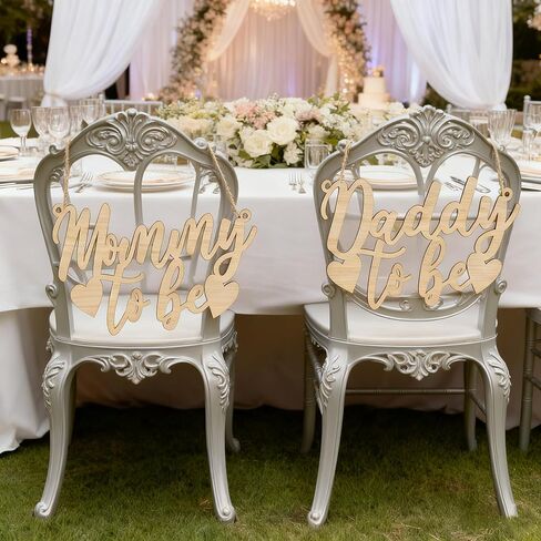 2PCS Wooden Mommy to Be & Daddy to Be Chair Signs Set, Baby Shower Chair Sign for New Mom Dad Party Baptism Gender Reveal Decorations in Kuwait