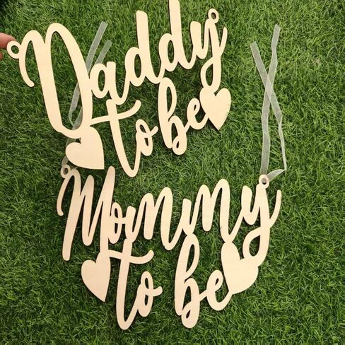 2PCS Wooden Mommy to Be & Daddy to Be Chair Signs Set, Baby Shower Chair Sign for New Mom Dad Party Baptism Gender Reveal Decorations in Kuwait
