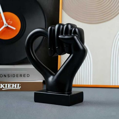 Eclectic Heart Hand Sculpture | Love Peace Sign Grasping Gesture Statue Home Decor for Living Room, Bedroom | Gift for Birthday, San Valentine, Anniversary and Christmas (Black) in Kuwait