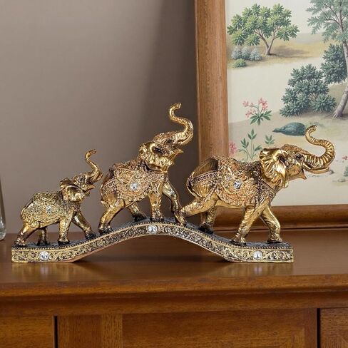 Elegant Golden Elephant Home Sculpture for Shelf, Desk, Mantel - Symbol of Love, Perfect Wedding in Saudi Arabia