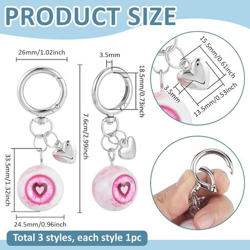 PH PandaHall 3pcs Horror Eyeball Keychain Gothic Keyring Heart Eyes Key Chains Goth Bag Charms Red Black Eyeballs Keychains for Women Men Car Keys Accessory Handbag Purse Backpack Holidays Decor in Saudi Arabia