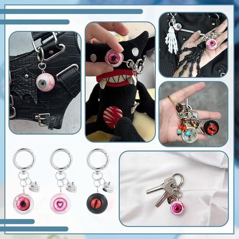 PH PandaHall 3pcs Horror Eyeball Keychain Gothic Keyring Heart Eyes Key Chains Goth Bag Charms Red Black Eyeballs Keychains for Women Men Car Keys Accessory Handbag Purse Backpack Holidays Decor in Saudi Arabia